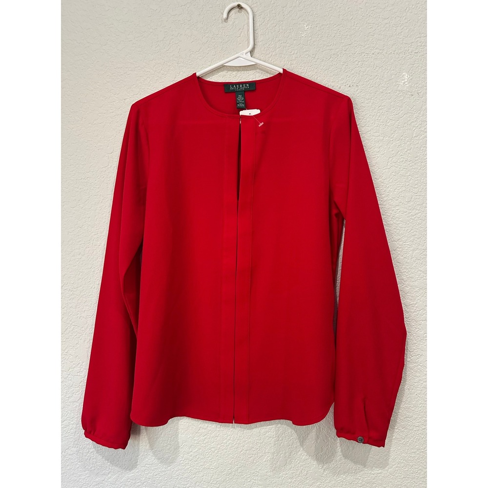 Lauren Ralph Lauren Petite Vibrant Red Long Sleeve Blouse PM NWT H012 LRL FASH 1